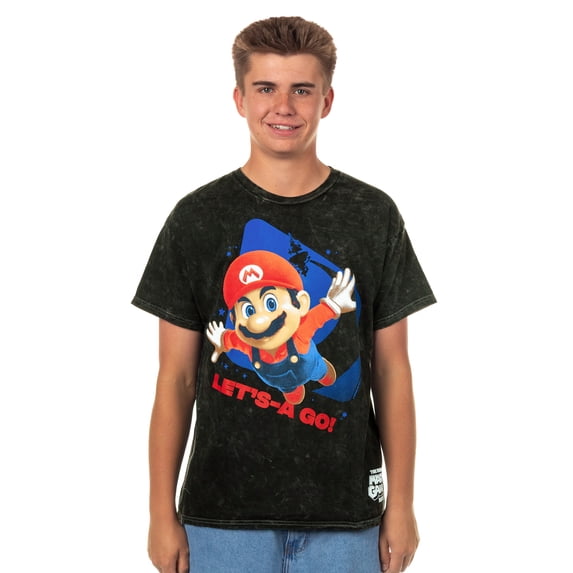 The Super Mario Galaxy Movie T-Shirt Men's Let's A Go Adult Mineral Wash Tee