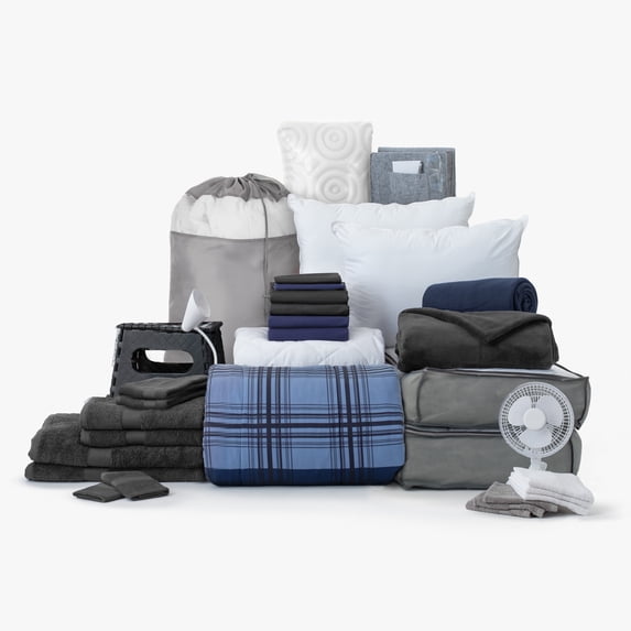 The Supreme Dorm Essentials Value Pack in Keaton, 34-Piece College Dorm Bedding Twin XL Bedding Set, Bonus Mattress Topper, Pillows, Storage, 100% Cotton Towel Sets and More by Dawn