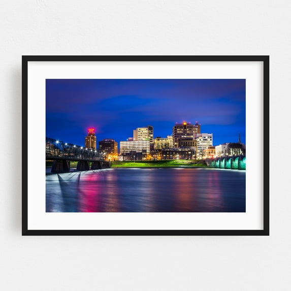 The Susquehanna River & The Harrisburg Skyline - Harrisburg Pennsylvania Photography Black Framed Wall Art Print 8 x 12 inches