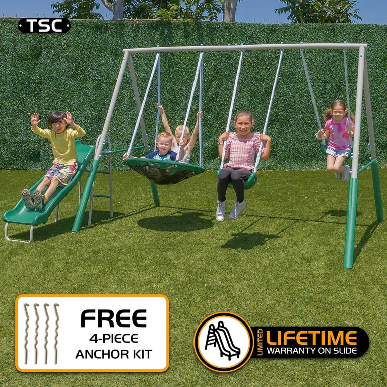 TSC Northridge Big Kid Outside Swing Set: Metal Frame with Saucer