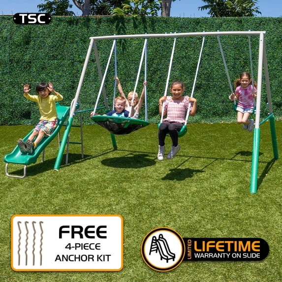 The Swing Company Northridge Metal Swing Set with Saucer Swing and 5' Slide