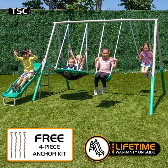 The Swing Company Northridge Metal Swing Set with Saucer Swing and 5' Slide