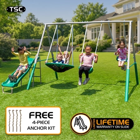 The Swing Company Northridge Metal Swing Set with Saucer Swing and 5' Slide