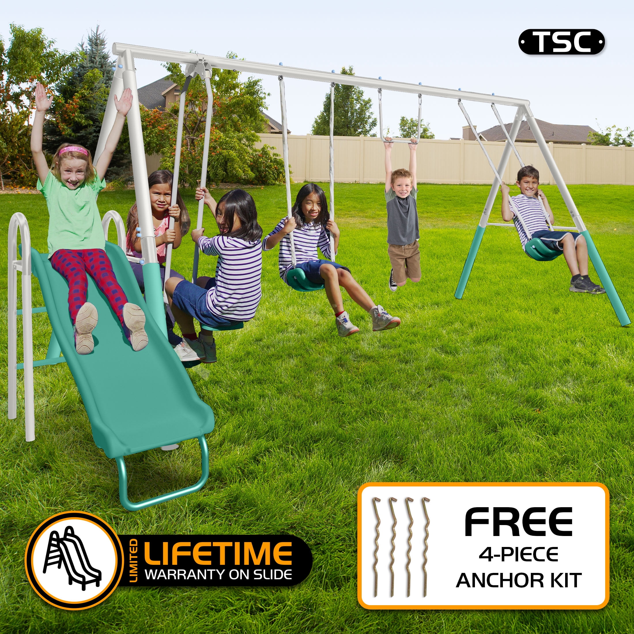 The Swing Company Yonkers Metal Swing Set with Glide Ride Trapeze