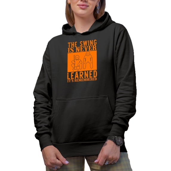 The Swing Is Never Learned. It's Remembered. Golf Player, Golfing or Golfer Themed Merch Gift, Black Hooded Sweatshirt or Hoodie, Large