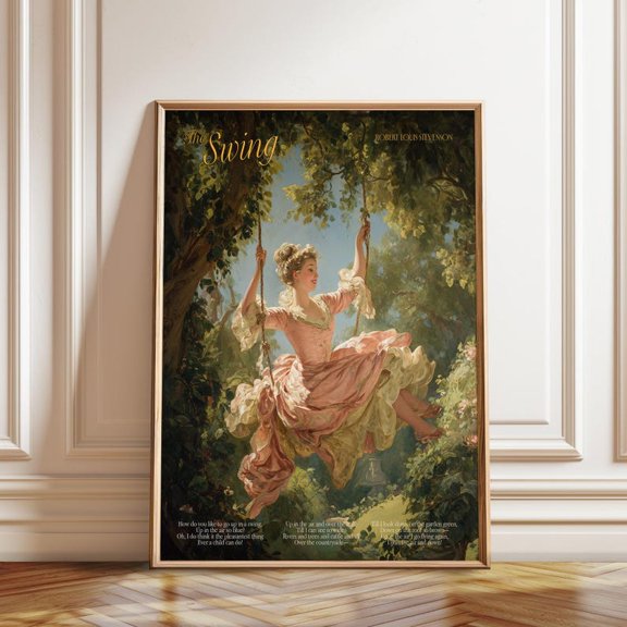 The Swing Romantic Garden Poem Wall Art Print, Unframed Paper Poster 8x10in