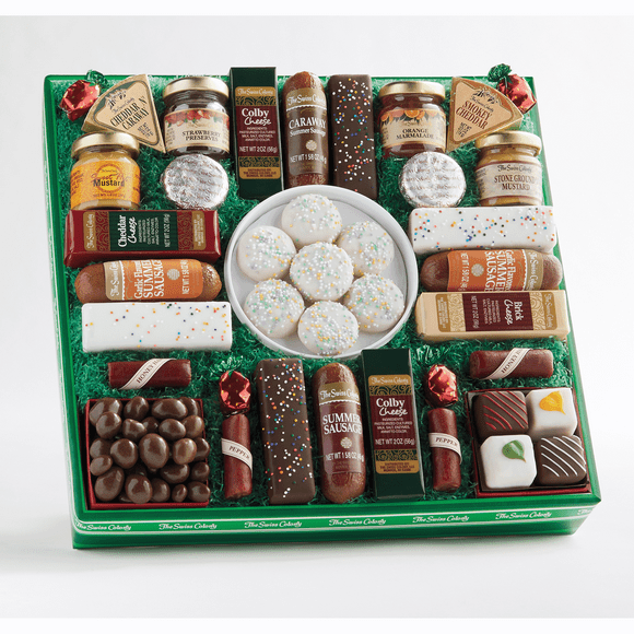 The Swiss Colony 27 Favorites - Assorted Chocolates, Sausage Meats, Cheese Blocks, and Spreadables, Sweet and Savory Variety Treats, Perfect Gift for Easter Holiday or Birthdays