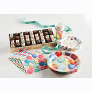 The Swiss Colony Colorful Birthday Party Kit for Kids or Adults - Party Supplies: Includes: 36 Birthday Petits Fours (Bite-Size Cakes), Dinnerware Set for 8, Plates, Cups, Napkins, Multicolor