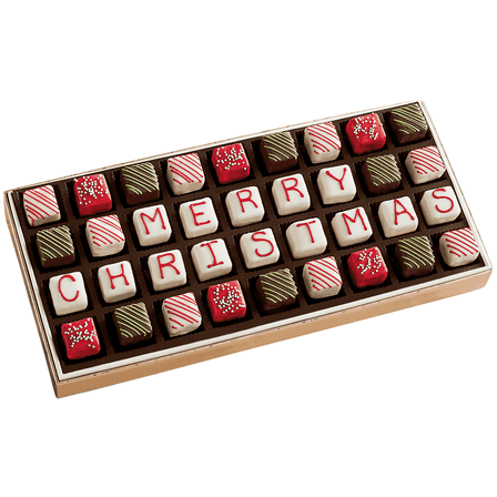 The Swiss Colony Merry Christmas Petit Four Cakes, 36 Gourmet Mini Layer Cakes in Red Velvet, Strawberry, Chocolate & Vanilla