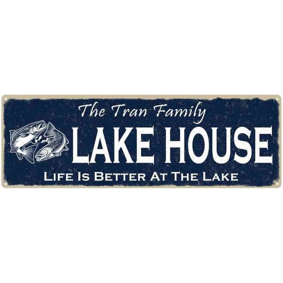 The TRAN Family Lake House Sign 8x24 Metal Fishing Cabin Decor 108240101188