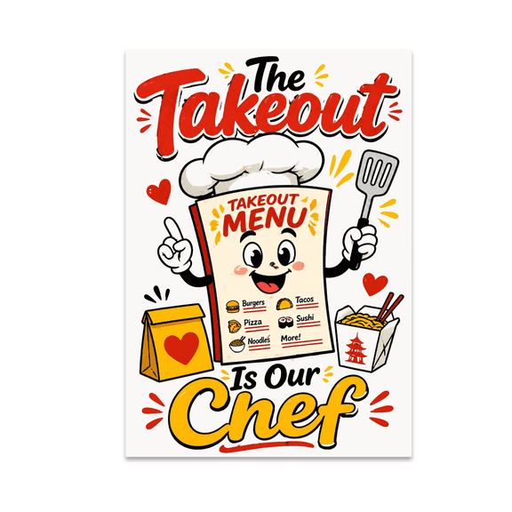 The Takeout Menu Is Our Chef - Kitchen Humor - 13x19 Poster Print