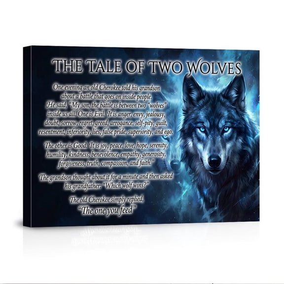 The Tale Of Two Wolves Inspirational Story With Blue For Motivational Home Canvas