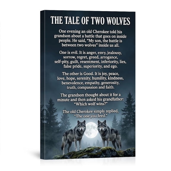 The Tale Of Two Wolves Wisdom Inspired By Cherokee Legend For Home Bedroom Living Room Canvas