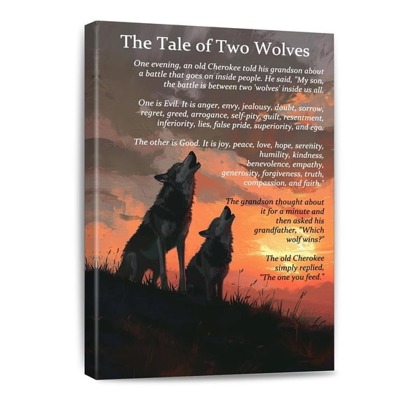 The Tale Of Two Wolves Wolf Canvas Wall Art Inspirational Quote Poster Gifts Prints For Home And Office Native American Home Decor Framed