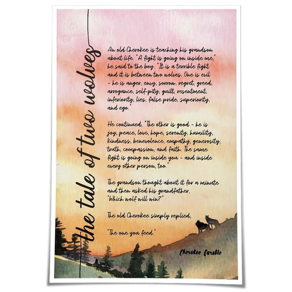 The Tale of Two Wolves Poem Wall Art Quotes Poster Native American Poster Kitchen Canvas Oil Decoration Home Artwork for Living Room poster