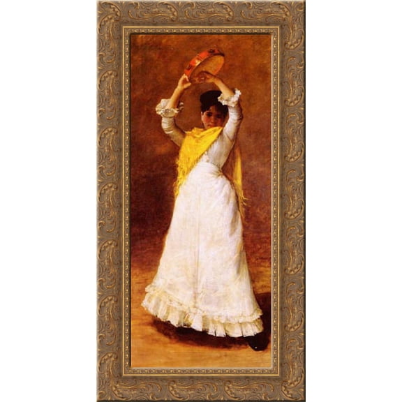 The Tamborine Girl 15x24 Gold Ornate Wood Framed Canvas Art by Chase, William Merritt