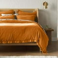 thumbnail image 1 of The Tangerine Store 2-Piece Linen Cotton Mix Duvet Cover Set 63x88 inches - Twin Size, Mustard Yellow Embroidered Edge - Zip Closure, 4 Corner Ties, Pre-Washed Fabric, 1 of 2