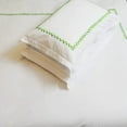 thumbnail image 1 of The Tangerine Store 3-Piece Ash Tree Cotton Sateen Duvet Cover Set 104x100 inches - California King Size, White With Spring Green Embroidered Edge - Zip Closure, 4 Corner Ties, Pre-Washed Fabric, 1 of 3
