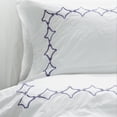 thumbnail image 1 of The Tangerine Store 3-Piece Links Linen Cotton Mix Duvet Cover Set 88x90 inches - Queen Size, White With Grape Purple Embroidered Edge - Zip Closure, 4 Corner Ties, Pre-Washed Fabric, 1 of 2