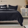 thumbnail image 1 of The Tangerine Store 4-Piece Pure Linen Sheet Set 90x102 inches - Queen Size, Charcoal Black Embroidered Edge - Pre-Washed Fabric, 1 of 6
