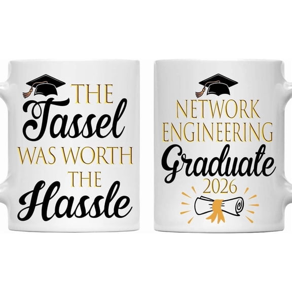 The Tassel Was Worth the Hassle Network Engineering Graduate 2026 Mug - Class of 2026 Graduation Gift - 11oz White Ceramic Coffee Cup