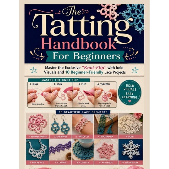 The Tatting Handbook For Beginners: Master the Exclusive "Knot-Flip" with bold Visuals and 10 Beginner-Friendly Lace Pro, (Paperback)