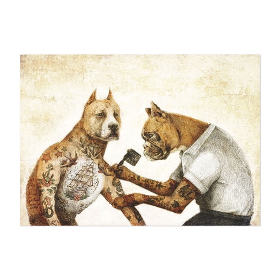 The Tattooist - Drawing Surrealism Humor Modern Art Vintage Pop Art Unframed Wall Art Print 5 x 7 inches