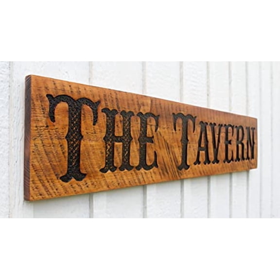 The Tavern Sign - Carved in a 48"x10" Solid Wood Board | Rustic Distressed | Western Style | Bar Restaurant Saloon