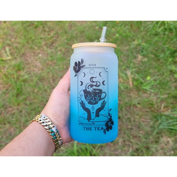 The Tea Tarot Card Glass Can | 16 oz Can Glass | Witch Gift | Tea Cup