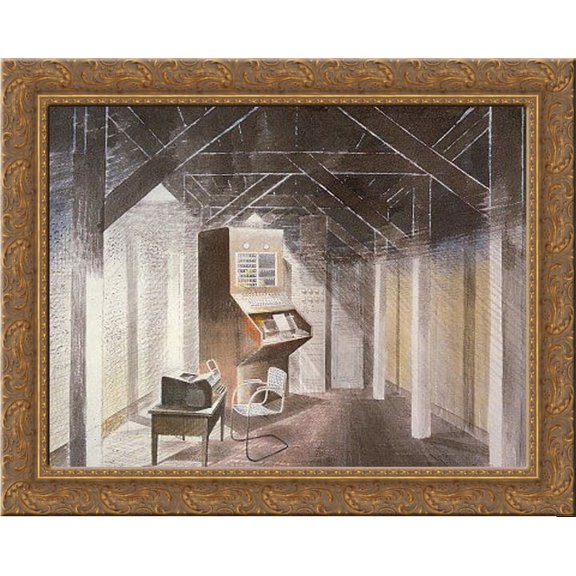 The Teleprinter Room 24x20 Gold Ornate Wood Framed Canvas Art by Ravilious, Eric