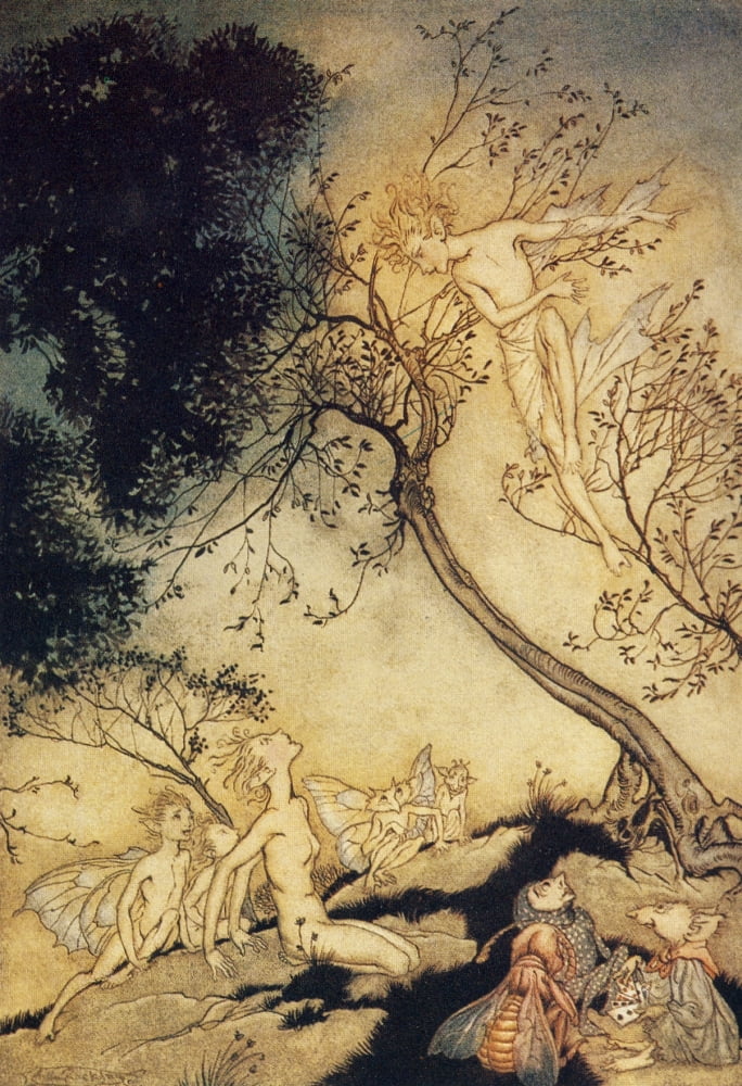 The Tempest 1926 Ariel summoning fairies Canvas Art - A Rackham (24 x 36)