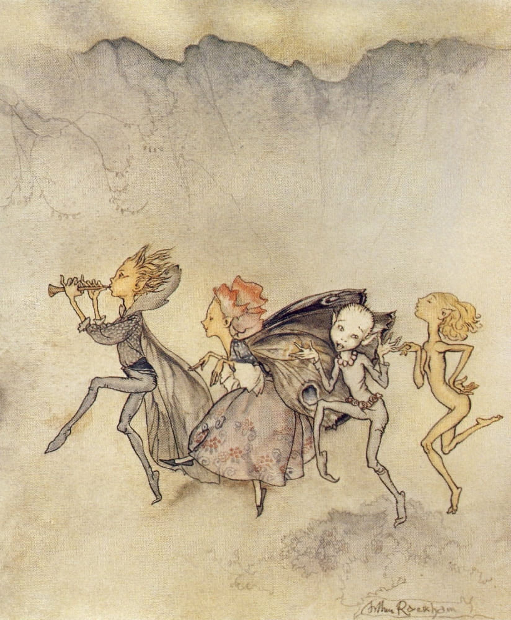The Tempest 1926 Fairy procession Canvas Art - Arthur Rackham (24 x 36)