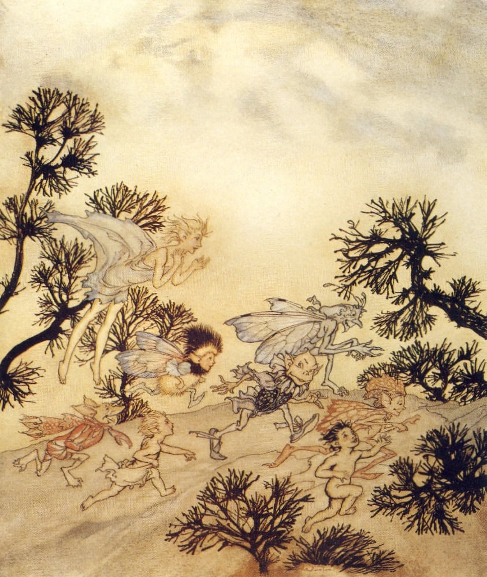 The Tempest 1926 Fairy scramble Canvas Art - Arthur Rackham (24 x 36)