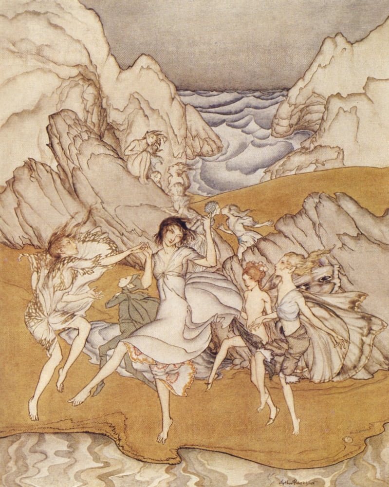The Tempest 1926 Miranda & Spirits Canvas Art - A Rackham (24 x 36)