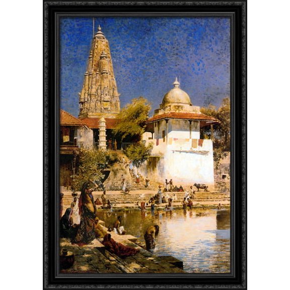 The Temple and Tank of Walkeschwar at Bombay 28x40 Large Black Ornate Wood Framed Canvas Art by Edwin Lord Weeks