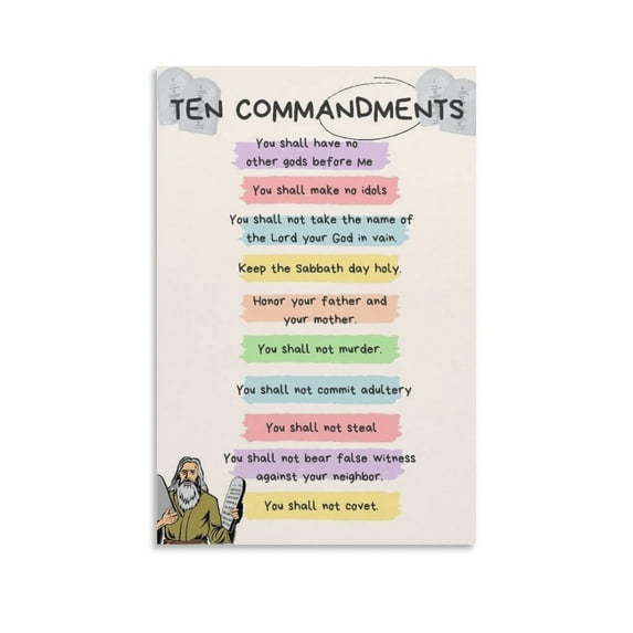 The Ten Commandments 2 Canvas Wall Art Prints Poster Gifts Photo Picture Painting Posters Room Decor Home Decorative 20x30inch(50x75cm)