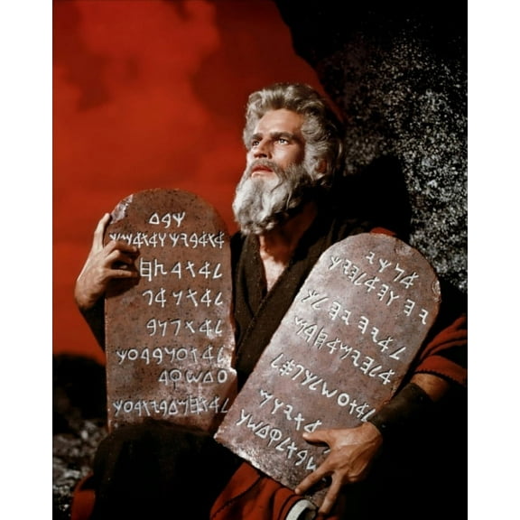 The Ten Commandments Charlton Heston as Moses holding the tablets red sky 24x36 Movie Poster