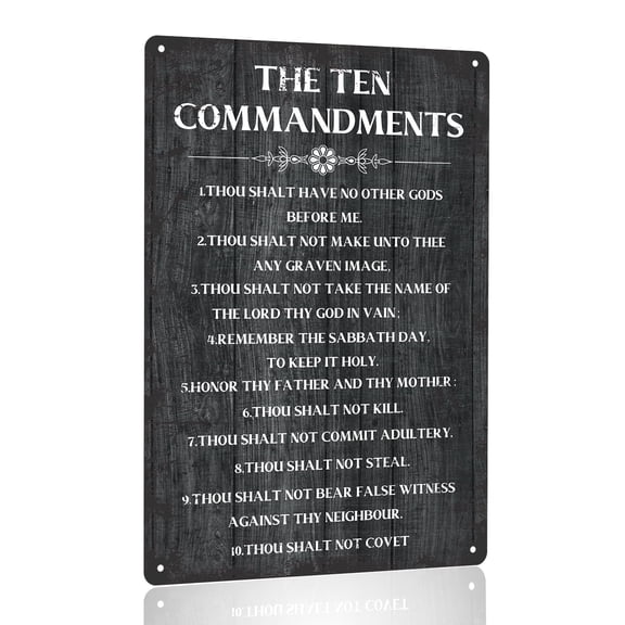 The Ten Commandments Tin Metal Plaque & Sign 12 x 8 Inches