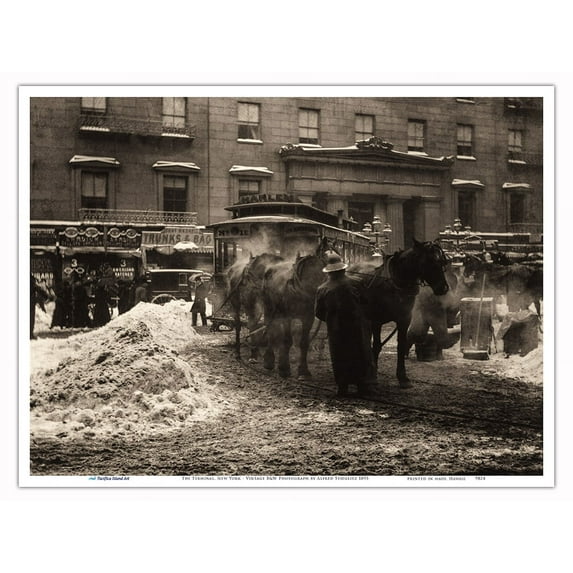 The Terminal, New York - Vintage B&W Photograph by Alfred Stieglitz c.1893 - Master Art Print (Unframed) 9in x 12in