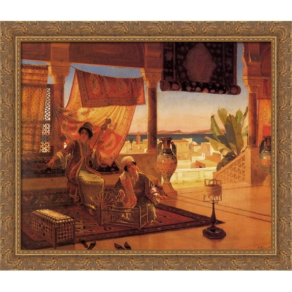 The Terrace 34x28 Large Gold Ornate Wood Framed Canvas Art by Rudolf Ernst