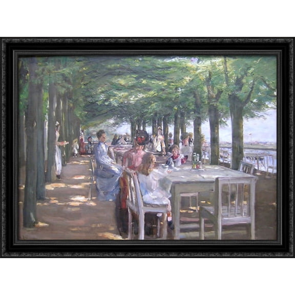 The Terrace at the Restaurant Jacob in Nienstedten on the Elbe 38x28 Large Black Ornate Wood Framed Canvas Art by Max Liebermann