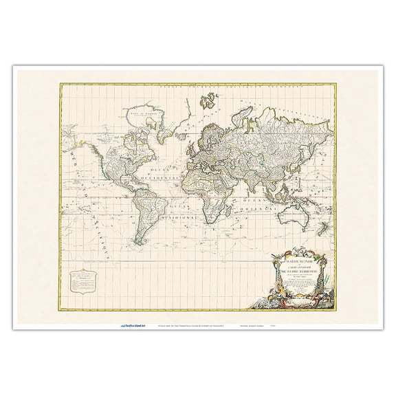 The Terrestrial Globe Map of the World - Vintage Map by Robert de Vaugondy c.1778 - Master Art Print 10in x 14in