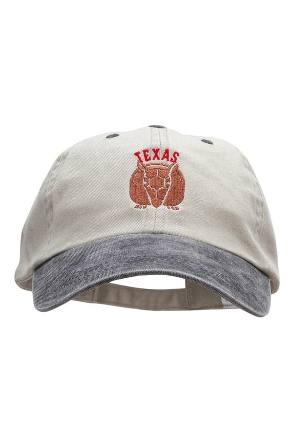 The Texas Armadillo Embroidered Pigment Dyed Wash Caps - Beige Black OSFM
