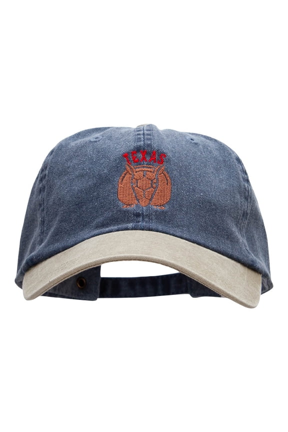 The Texas Armadillo Embroidered Pigment Dyed Wash Caps - Navy Khaki OSFM