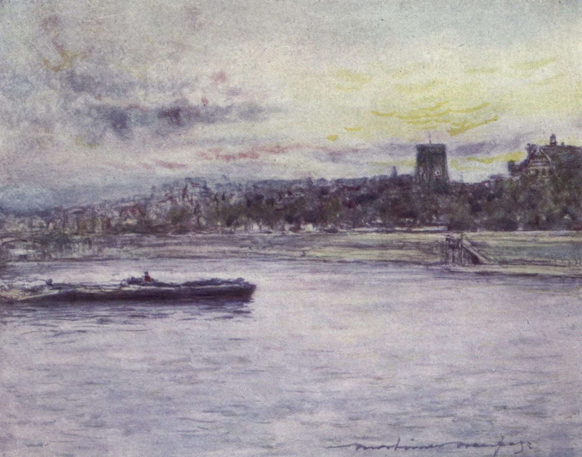 The Thames 1906 Chelsea Reach with the old church Canvas Art - Mortimer Menpes (18 x 24)