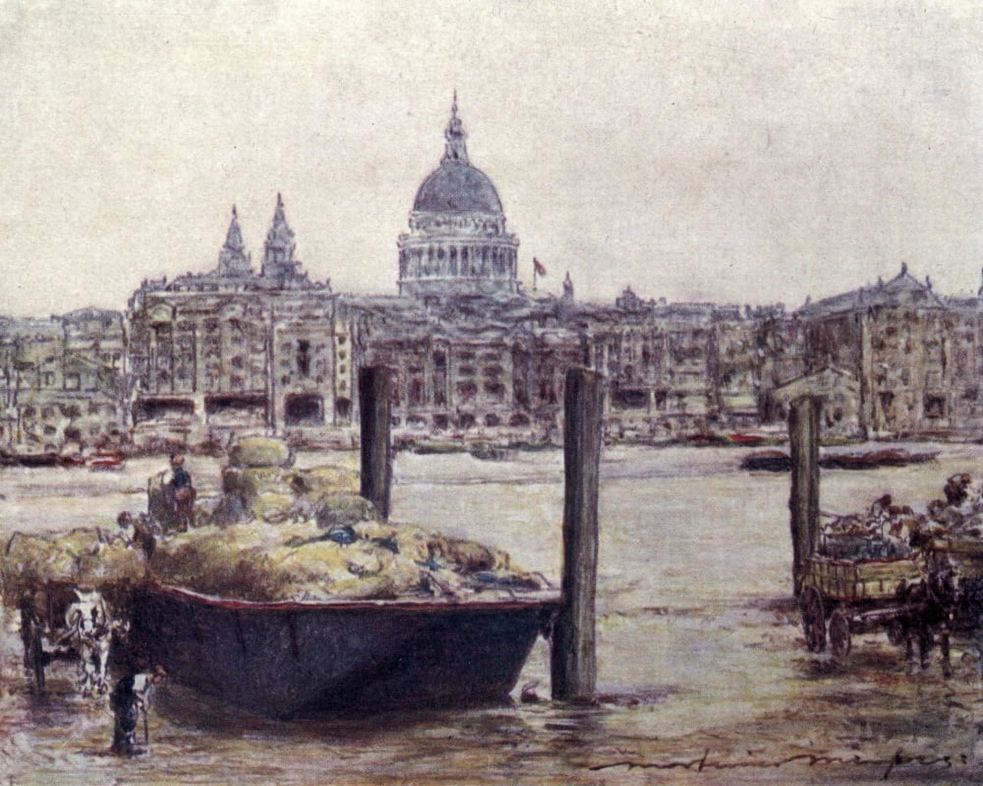 The Thames 1906 St Pauls Canvas Art - Mortimer Menpes (18 x 24)
