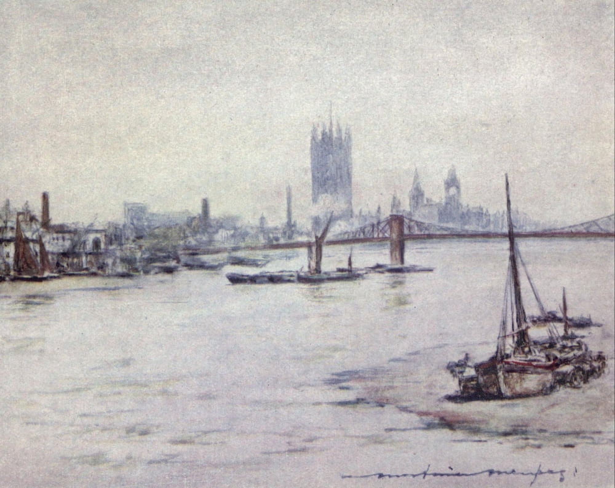 The Thames 1906 The Houses of Parliament Canvas Art - Mortimer Menpes (18 x 24)