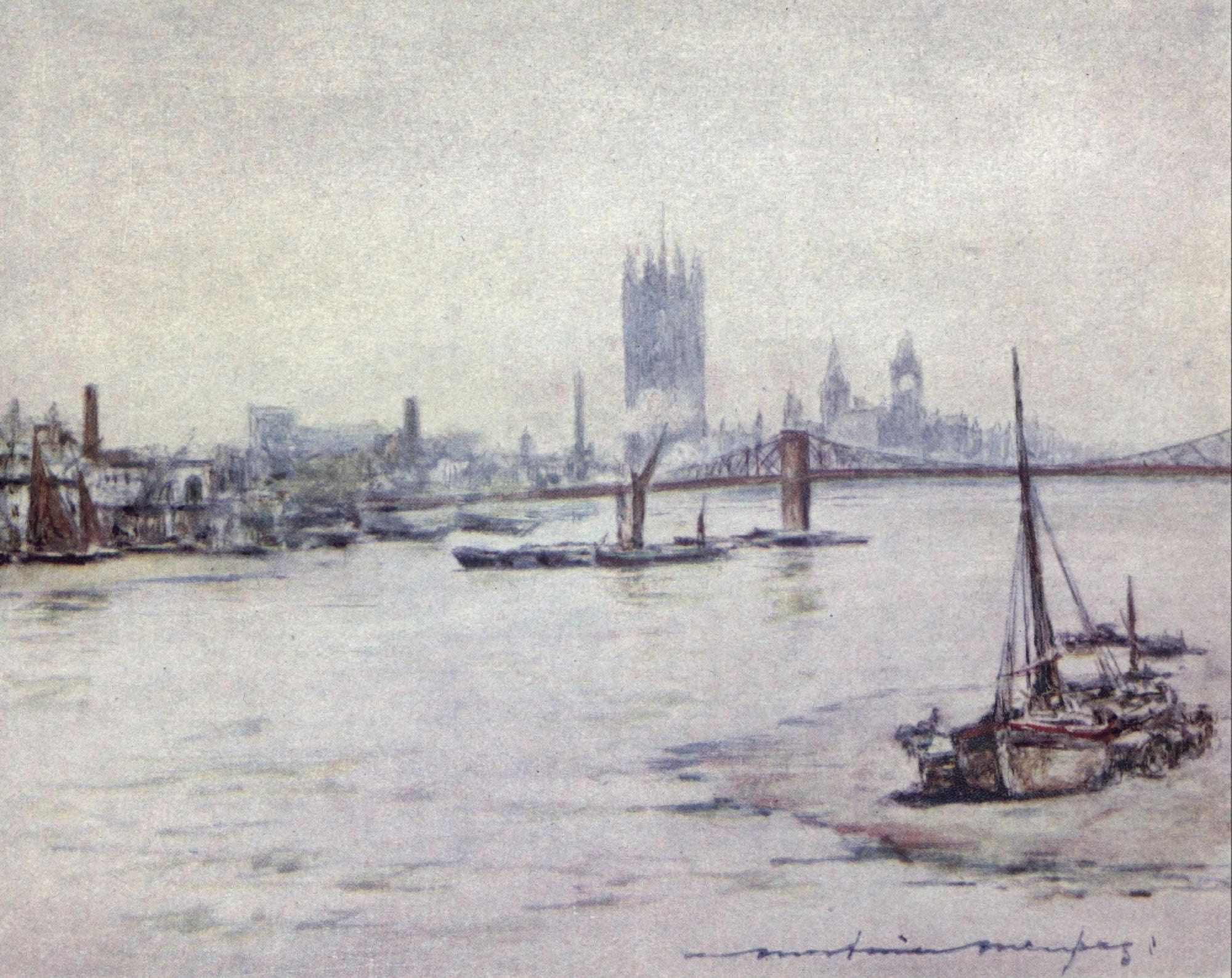 The Thames 1906 The Houses of Parliament Canvas Art - Mortimer Menpes (24 x 36)
