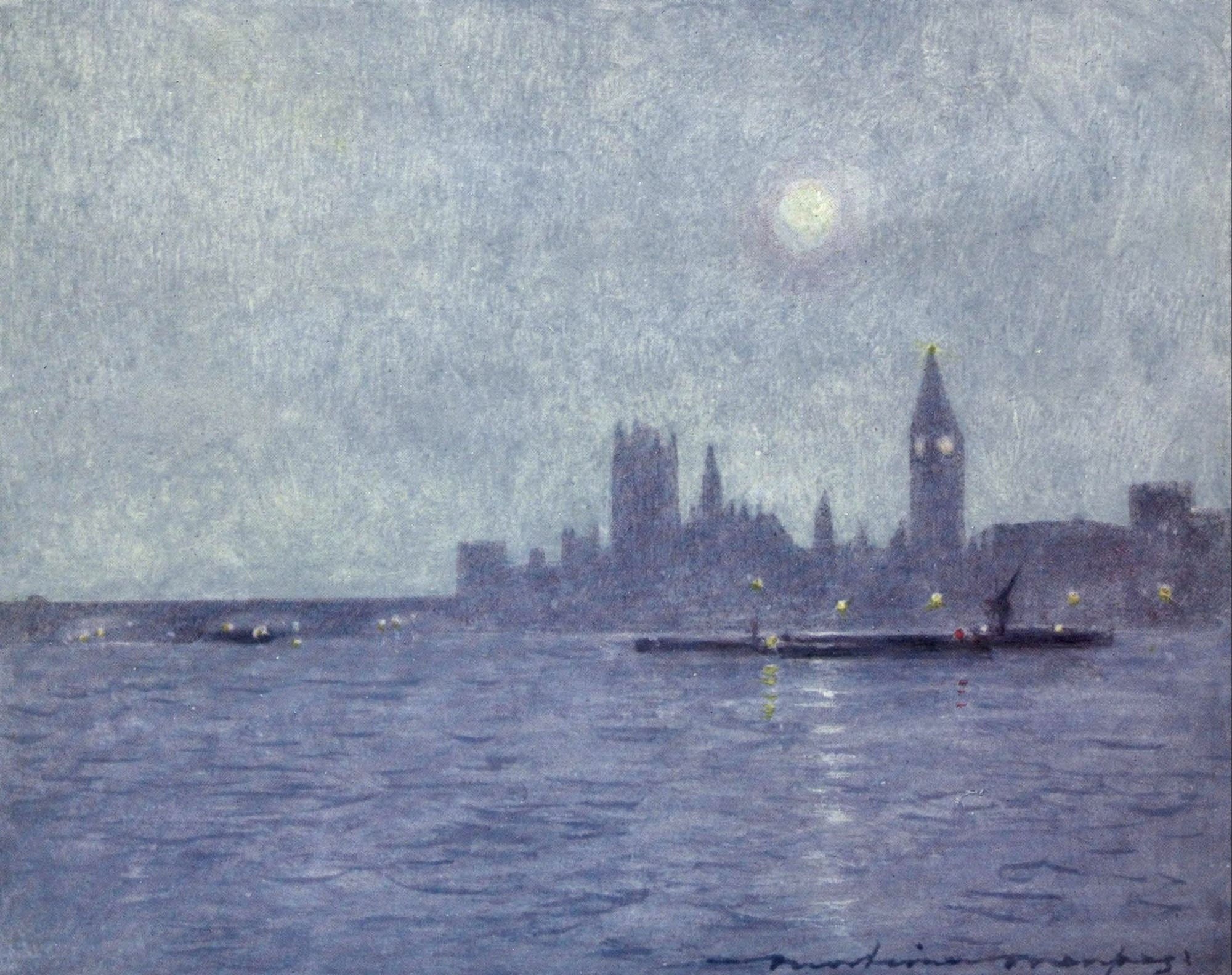 The Thames 1906 Westminster at night Canvas Art - Mortimer Menpes (24 x 36)