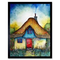 The Thatched Cottage Folk Art Art Print Framed Poster Wall Decor 12x16 inch